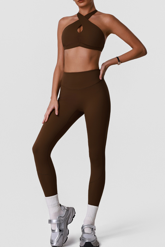 Women's Halterneck Bra And Pleated Leggings Sports Yoga Sets