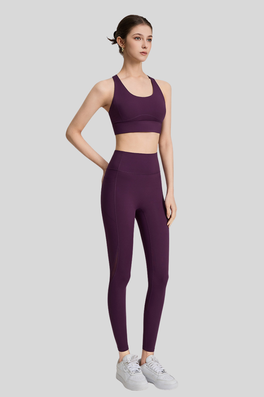 Women's Athletic Sets:U-neck Bra And Mesh-Panel Leggings