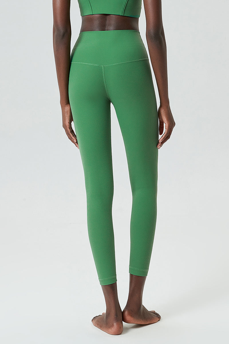 Solid high-rise threaded athletic leggings
