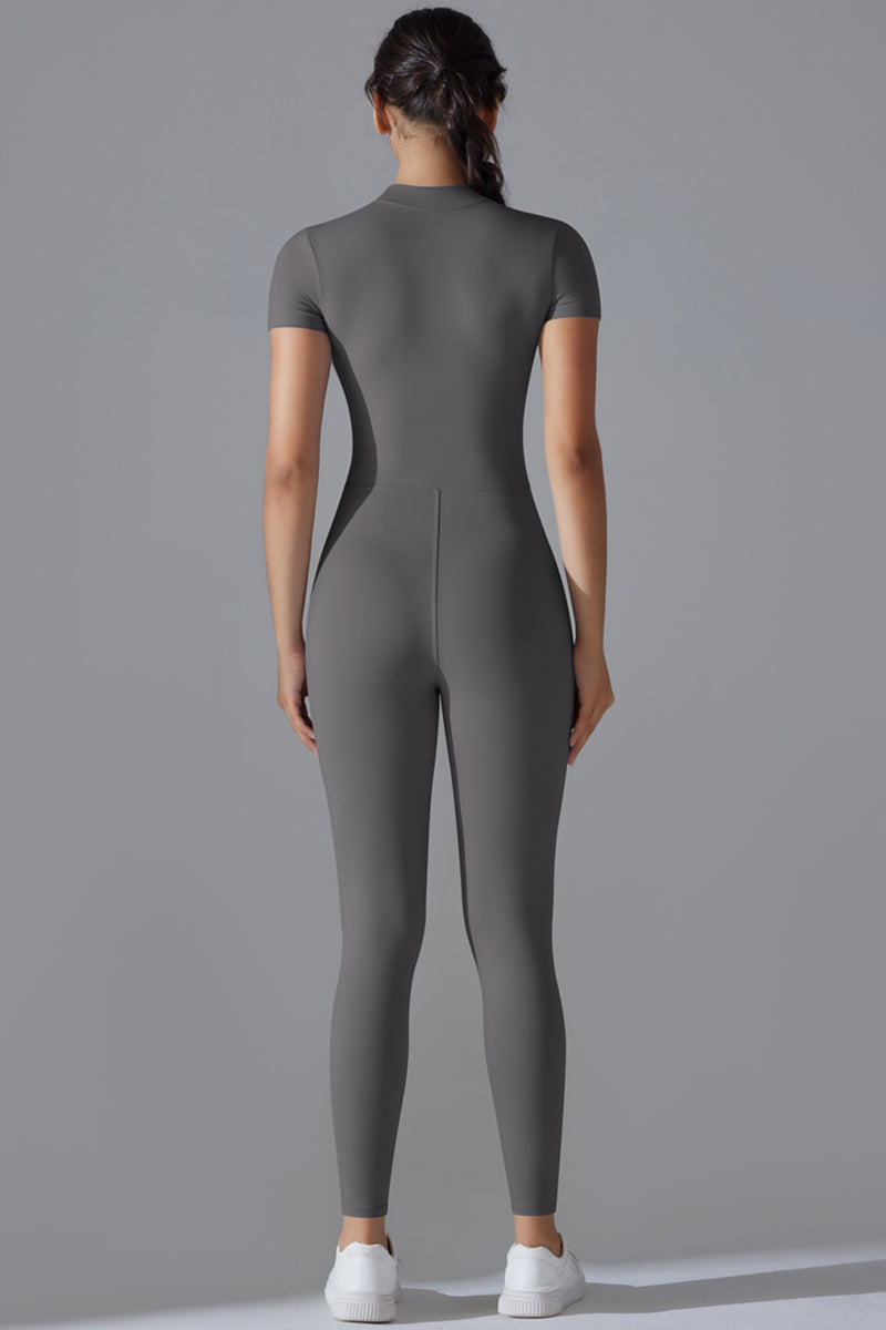 Seamless Women'S Half Zip Short Sleeve Jumpsuit
