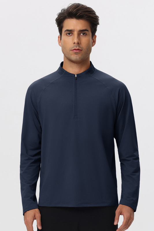 Men's Half Zip Raglan Quick Dry Athletic Long Sleeve T-Shirt