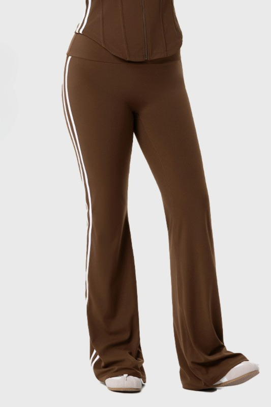 Plus Size Women's Color Block Side-Stripe Flared Yoga Pants
