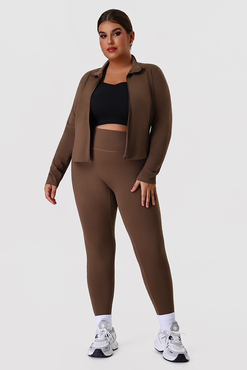 Plus Size Women's Yoga Two-Piece Set: Long Sleeve Jacket And Leggings