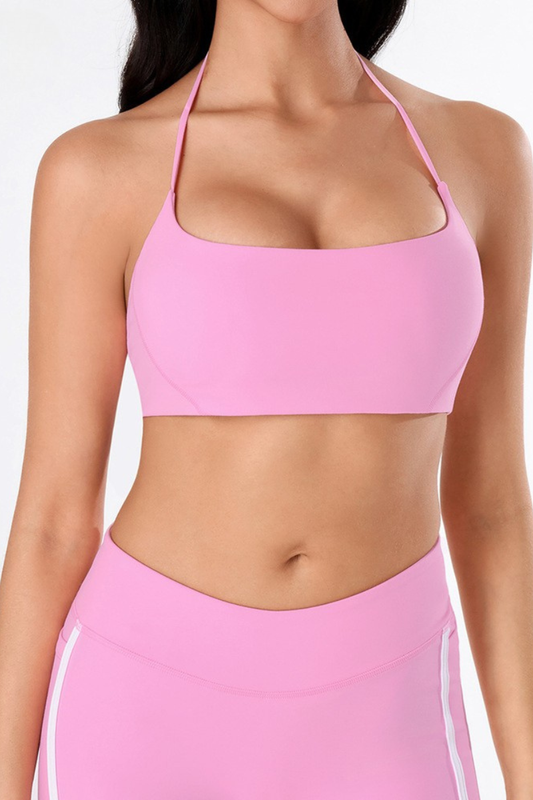 Women's Athletic Square Neck Tie Halter  Backless Yoga Bra