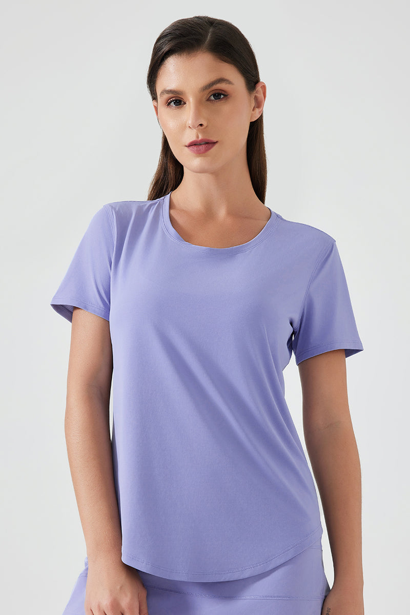 Women Lightweight Breathable Slim-Fit Quick-Dry Yoga Fitness Short-Sleeve Top