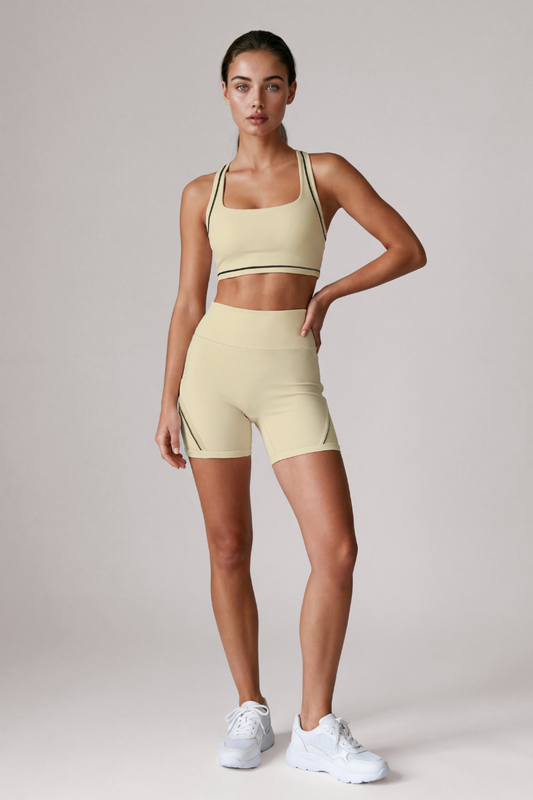 Women's Color Block Halterneck Bra And Shorts Yoga Sets