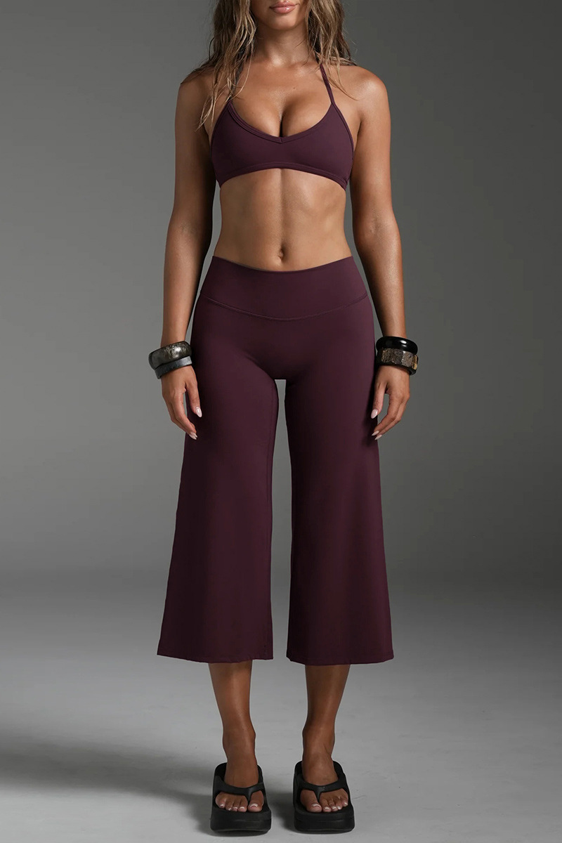 Women's Halterneck Bra And Wide-Leg Capri Pants 2-Piece Set