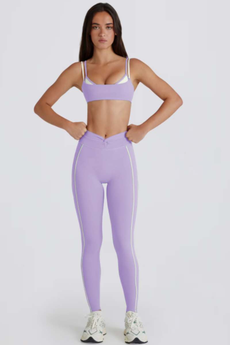 Women's Color Block Twist-Back Bra & Yoga Leggings Set