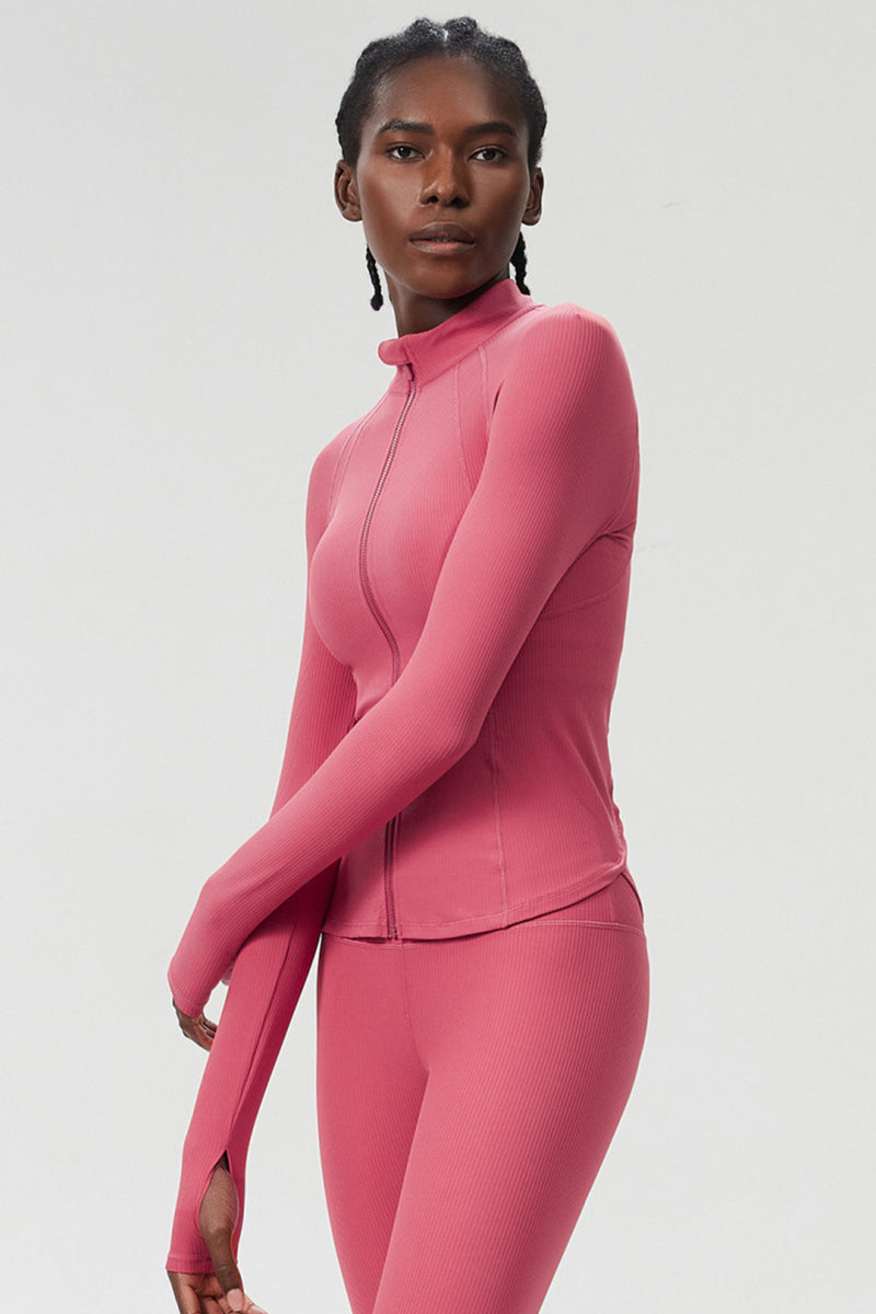 Women High-Neck Waist-Shaping Slim-Fit Yoga Built-In Pocket Running Workout Jacket