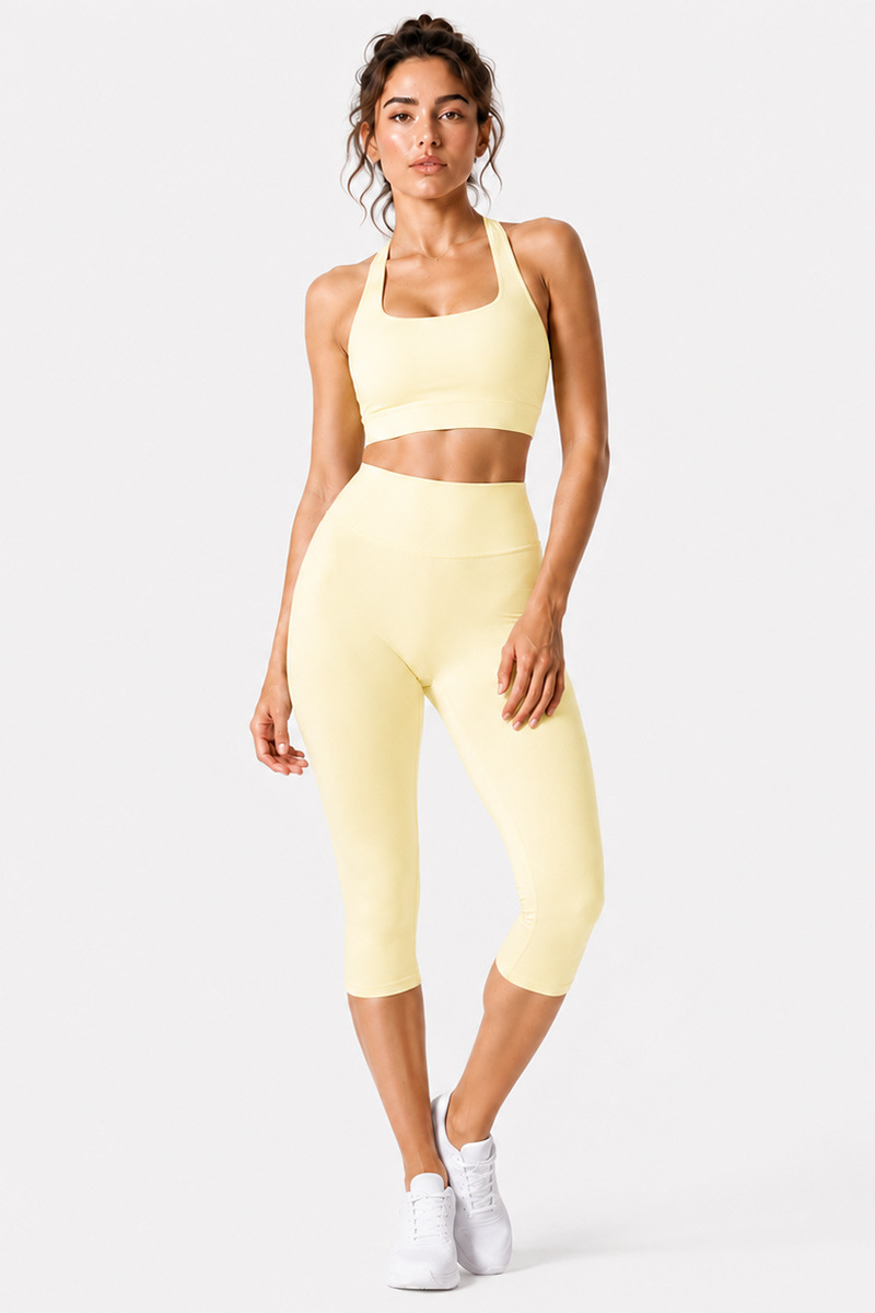 Women's Halter Open-Back Bra & Capri Leggings Workout Sets