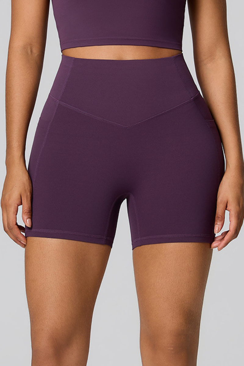 Women's High Waist Side Pocket Sculpting  Fit Yoga Shorts