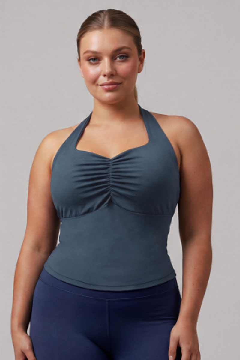 Plus Size Women's Halter Ruched V-Neck Sports Tank Top