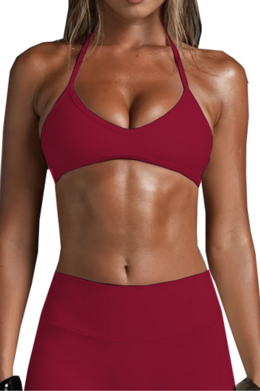 Women's Halter V-Neck Backless Triangle Cup Sports Bra
