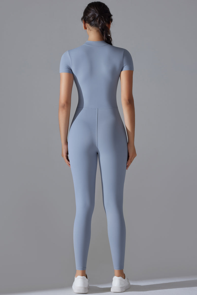 Seamless Women'S Half Zip Short Sleeve Jumpsuit