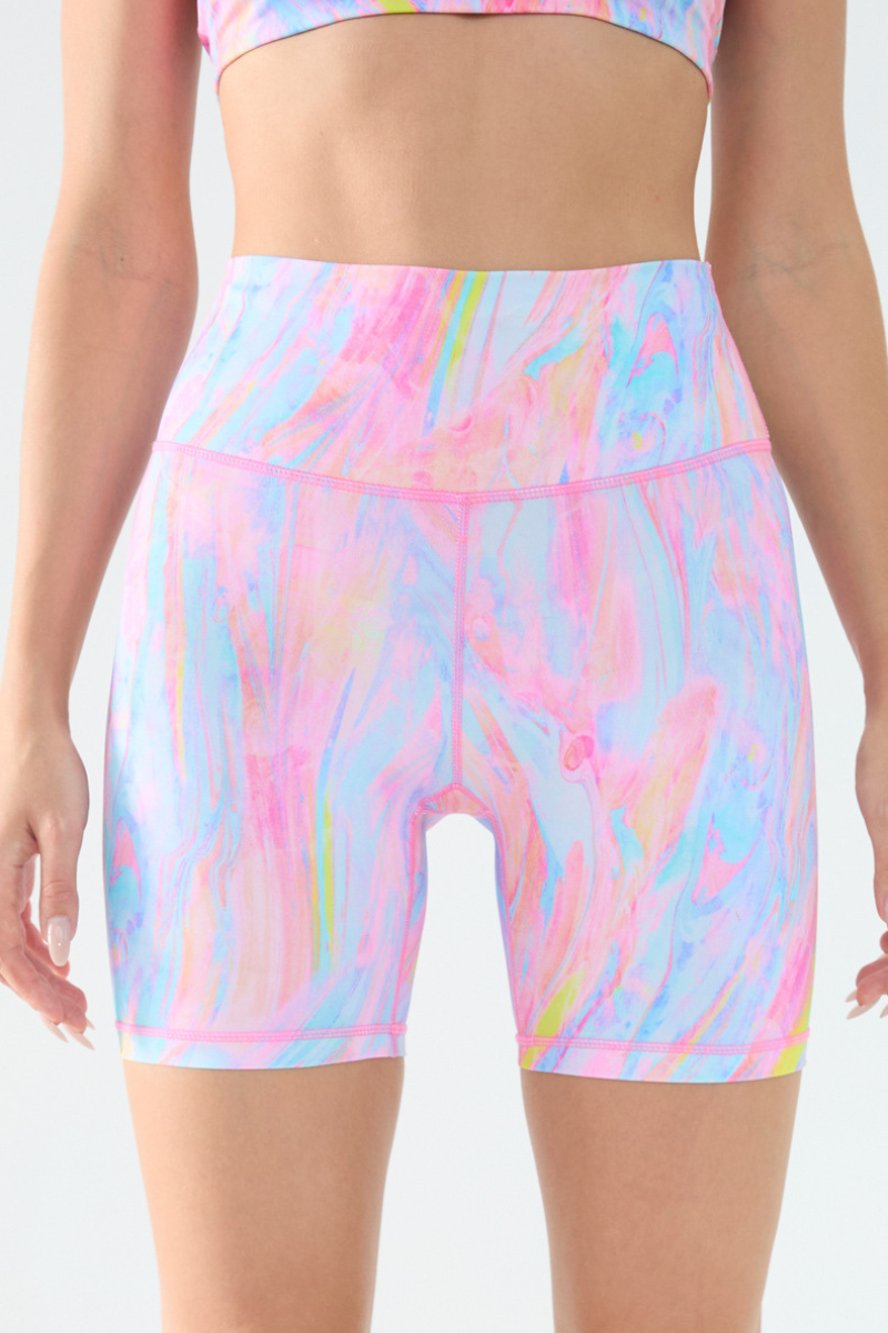 Women's Athletic Colorful Print High-Waist Biker Shorts