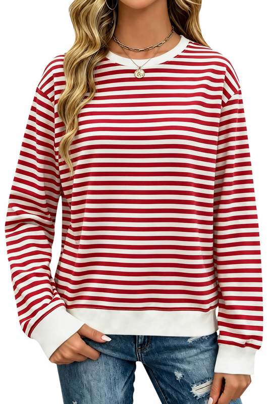 Women's Fall Christmas Striped Color Block Relaxed Pullover