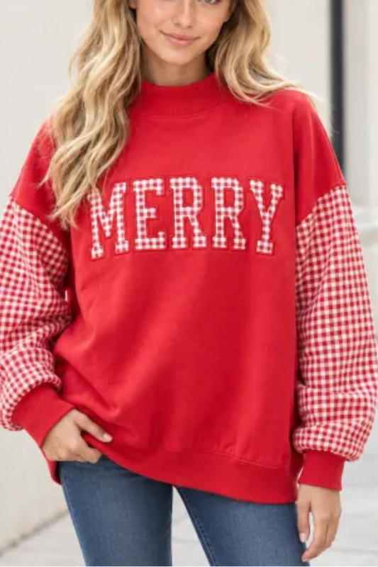 Women's Fall Christmas Letter Embroidery Mockneck Sweatshirt
