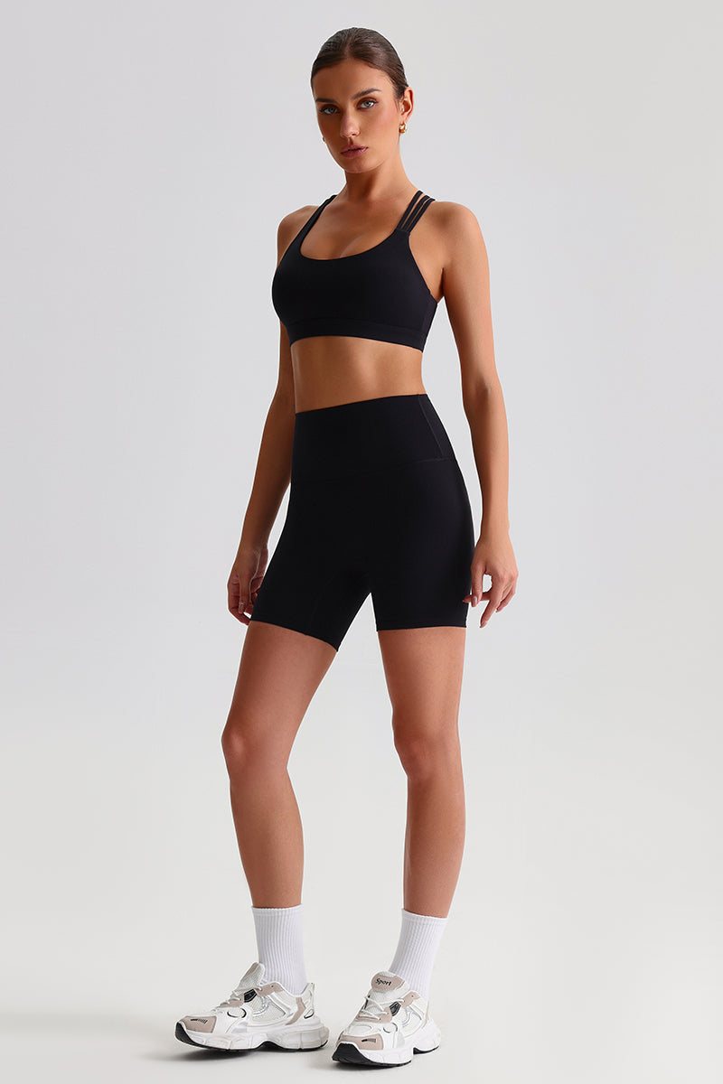 Women Naked Sensation Yoga Shorts Set: Cross-Back Bra + High-Waisted Sculpting Shorts