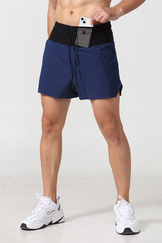 Men High Waist Multi-Pocket 2-in-1 Running Shorts