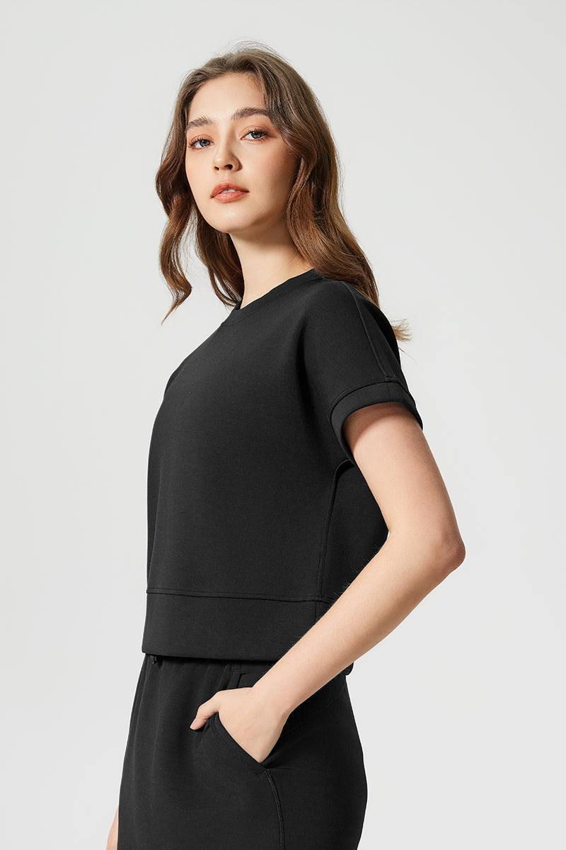 Women Round Neck Short Sleeve Drop Shoulder Sleeve Loose Running Sports Fitness Yoga T-Shirt
