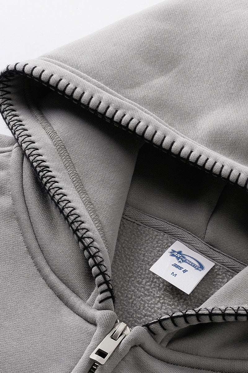 Men/Women High-Street Fleece-Lined Double-Zip Lock-Stitch Hoodie