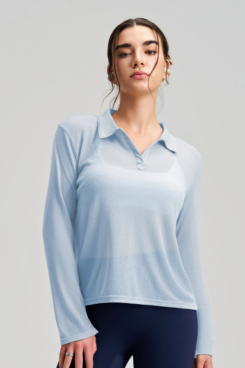 Women's Comfortable Breathable Polo Collar Long Sleeve Top