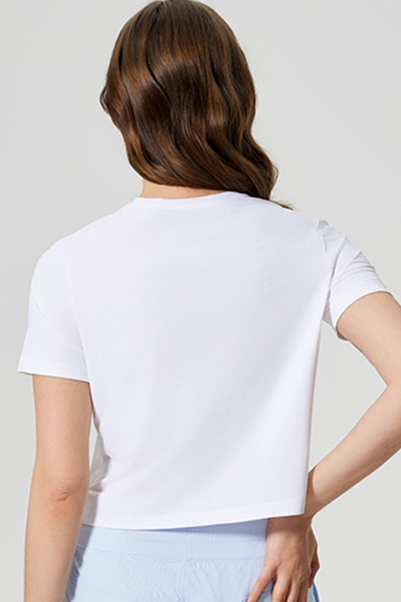 Women Round Neck Cropped Loose Quick-Dry Cool Touch Yoga Workout T-Shirt