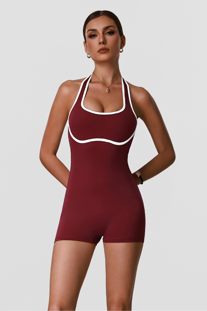Women's Color-Block Halter U-neck One-Piece Sports Jumpsuits