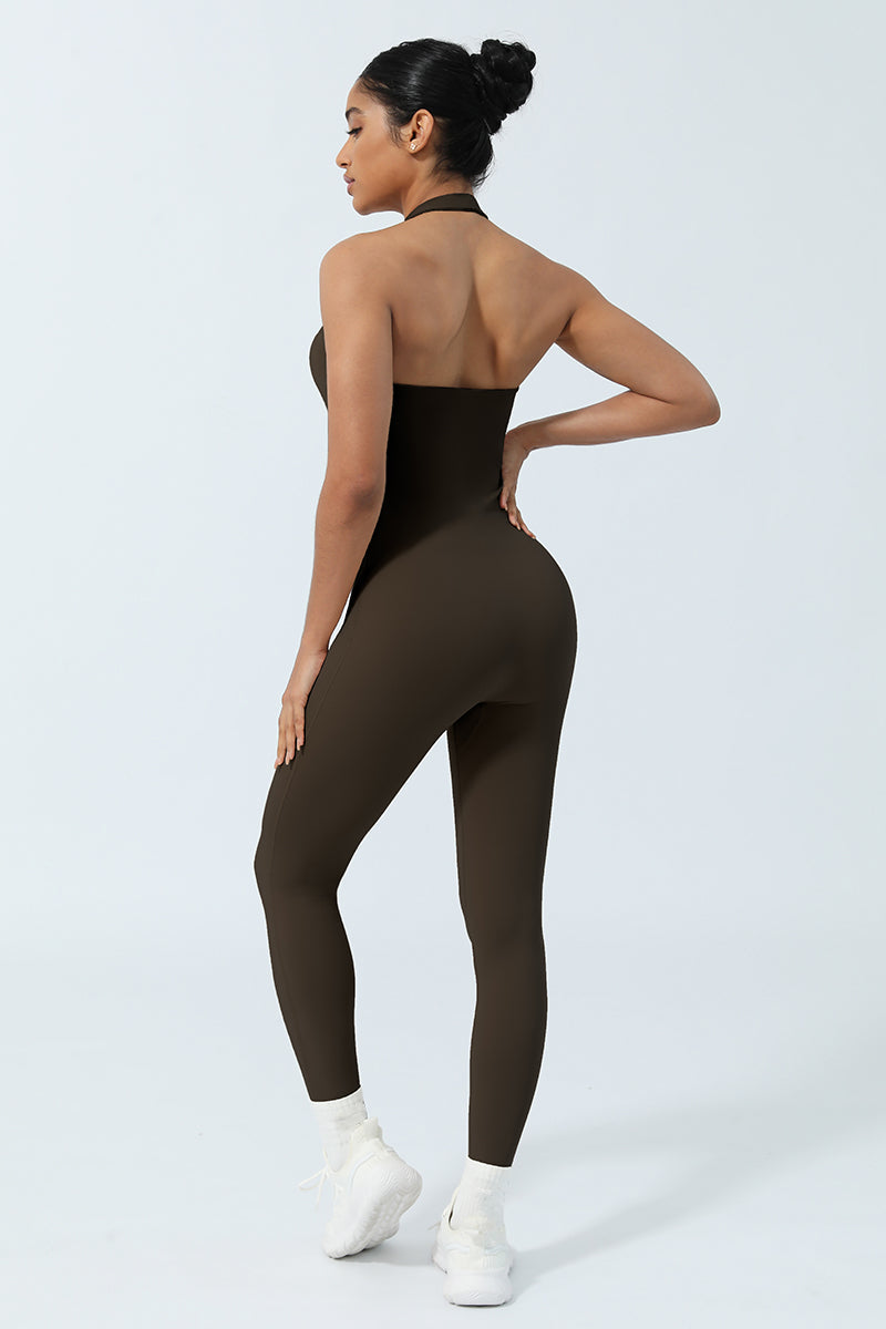 Women Halter Neck Backless Sport Jumpsuit