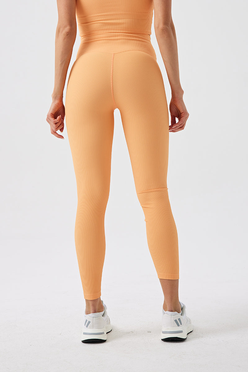 Women Ribbed Eco-Friendly Recycled Beauty Stripe Hip Lifting Tummy Tuck High Waisted Sports Fitness Yoga Leggings