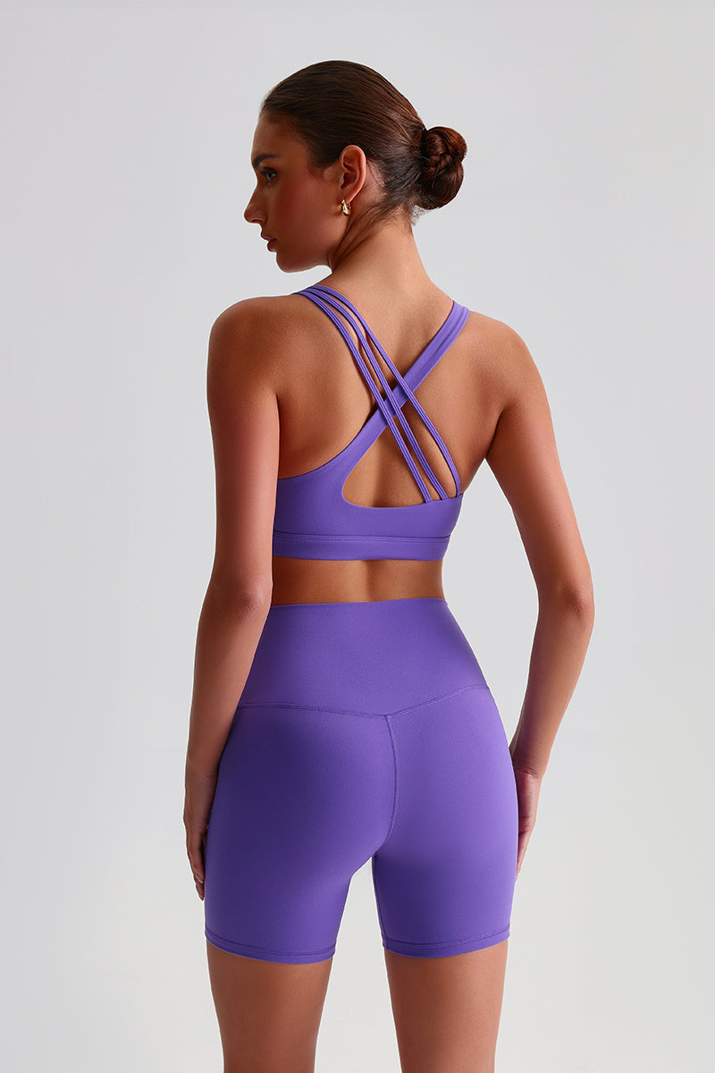 Women Naked Sensation Yoga Shorts Set: Cross-Back Bra + High-Waisted Sculpting Shorts