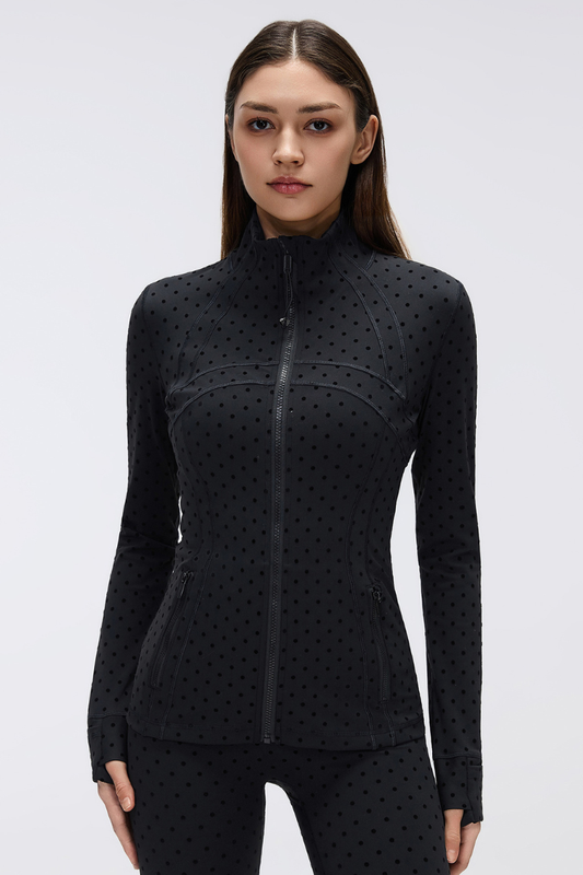 Women's Double-Sided Brushed Flocked Dot Slim Sports Jacket