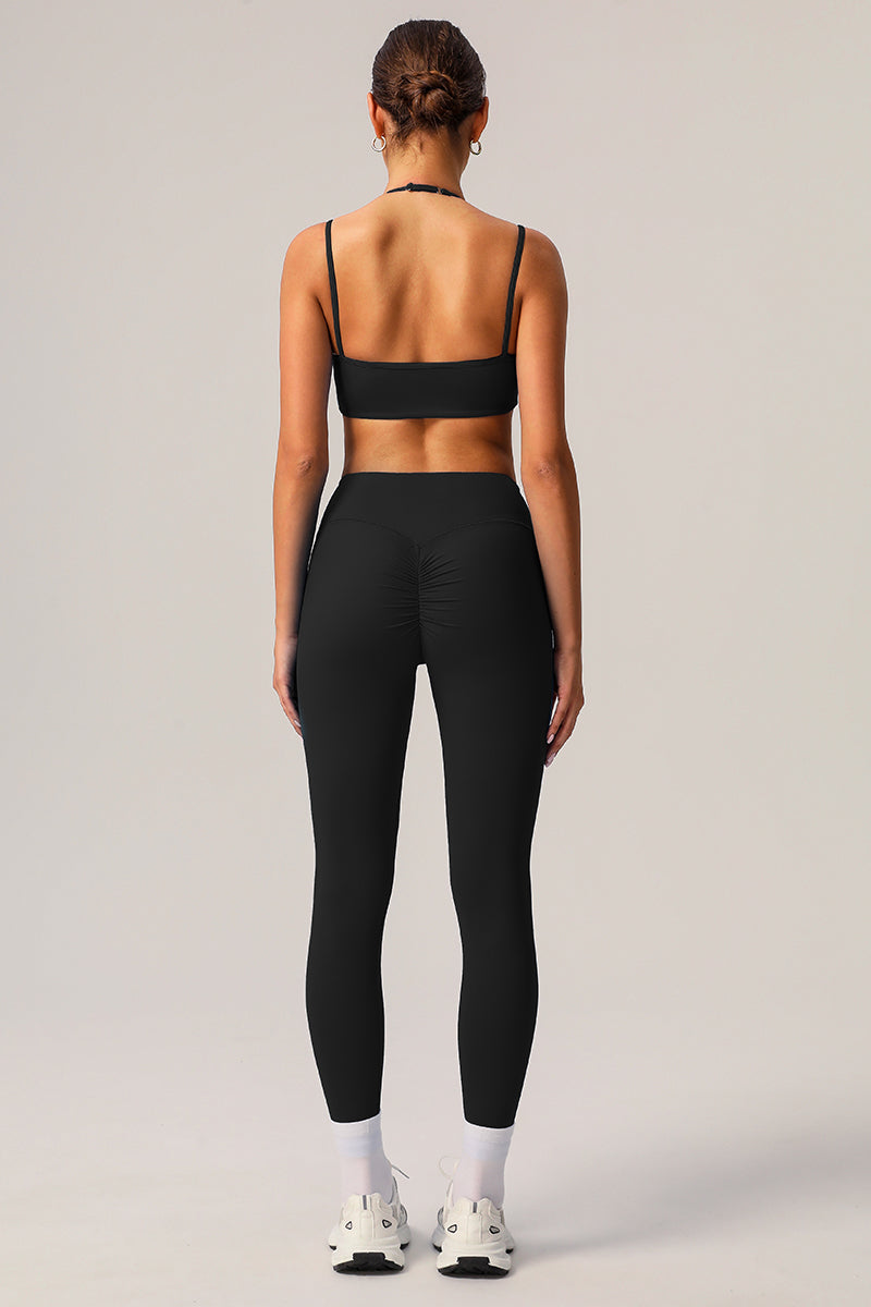 2 Pcs Set Thin Strap Halter Neck Fitness Running Sports Bra + Quick-Dry Tight Yoga Leggings