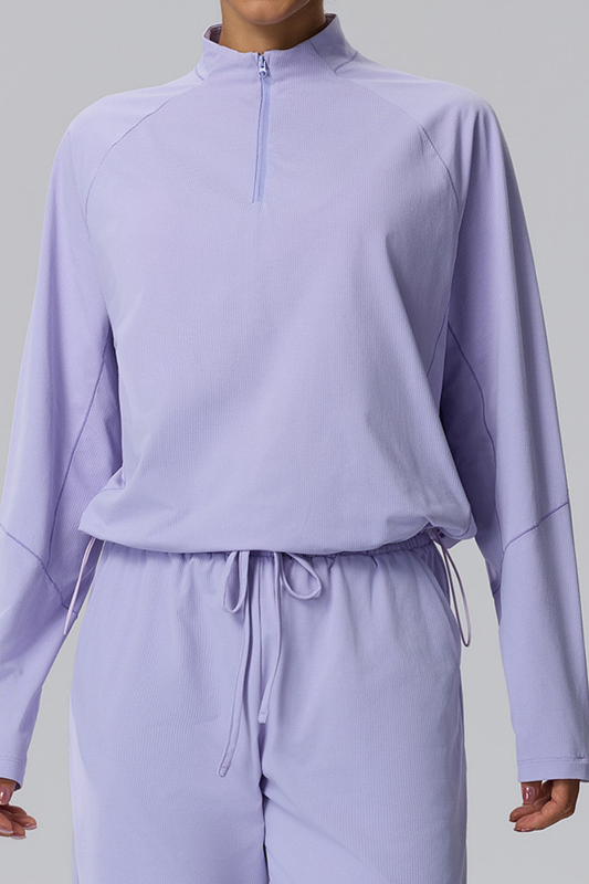 Women's Fall Half-Zip Drawstring Hem Mock Neck Athletic Top