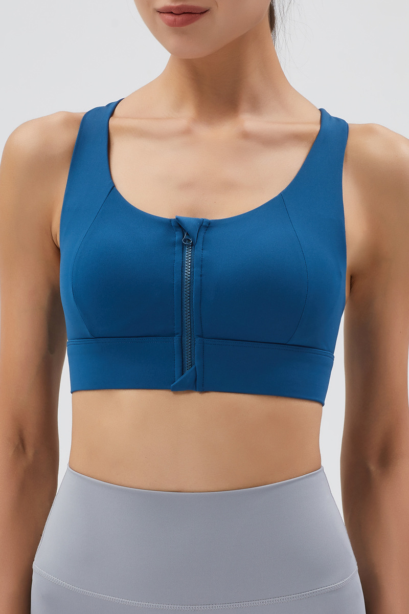 Women's Front Zipper Racerback Back Mesh Panel High Impact Sports Bra