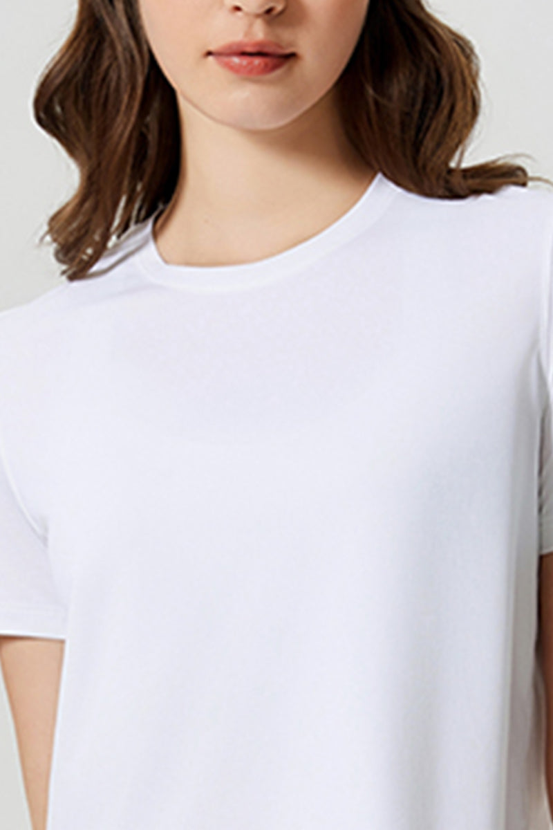 Women Round Neck Cropped Loose Quick-Dry Cool Touch Yoga Workout T-Shirt