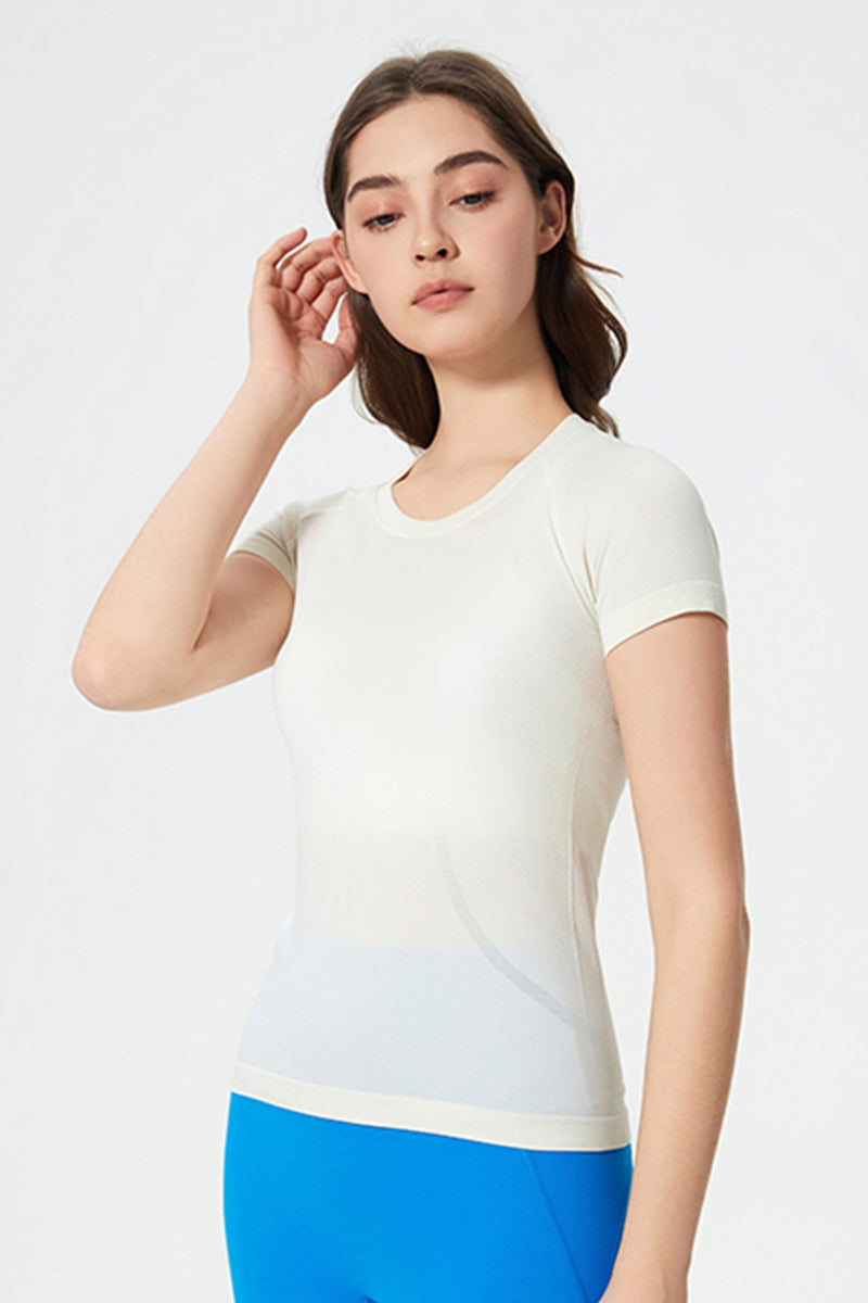 Women Seamless Round Neck Slim-Fit Quick-Dry Breathable Yoga Running T-Shirt