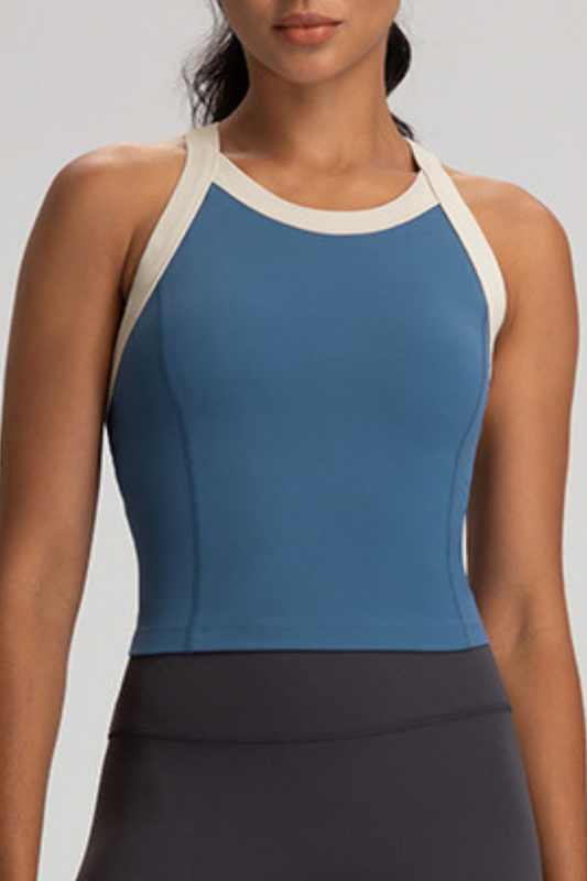 Women's Color Block Cross Back Padded Sports Tank Top