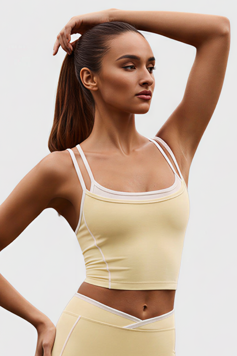 Women Nude Sense Fake Two Color Contrast Sports Tank Top