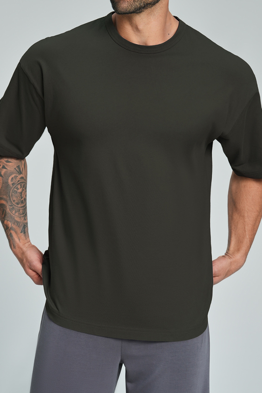 Men's Summer Organic Cotton Loose Crew Neck Solid T-Shirt