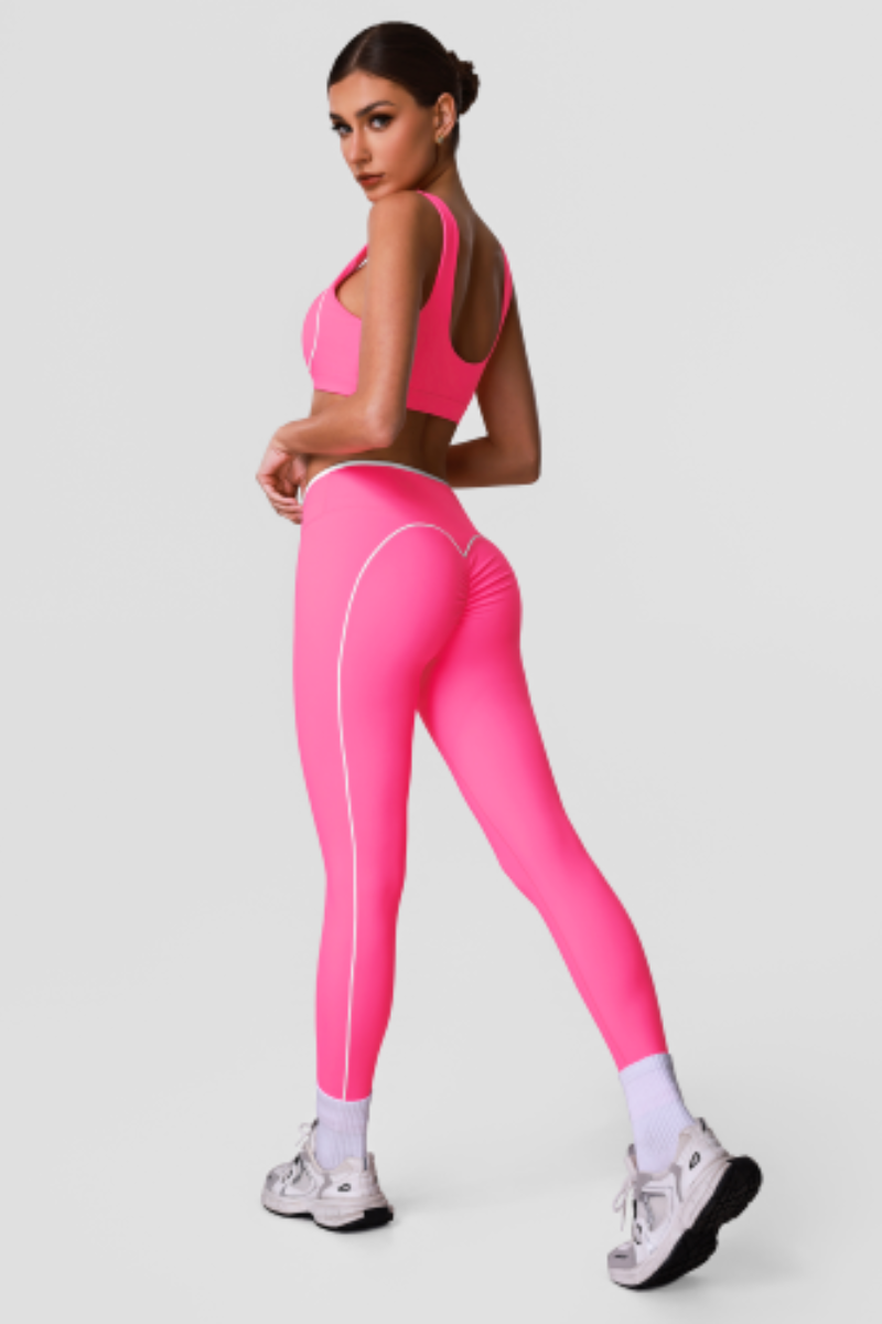 Women's Contrast Line Sports Sets:Bra And V-Waist Leggings