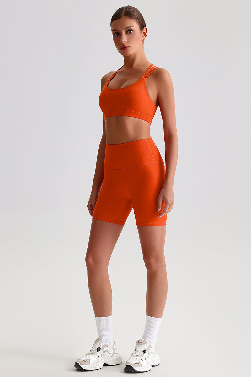Women Naked Sensation Yoga Shorts Set: Cross-Back Bra + High-Waisted Sculpting Shorts