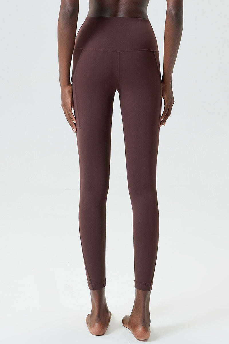 Solid high-waisted side-pocket athletic leggings