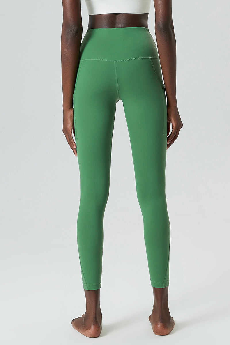 Solid high-waisted side-pocket athletic leggings