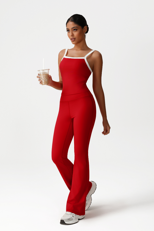 Women High-Waisted Bootcut Butt-Lifting Yoga Set: Vest + Flared Pants