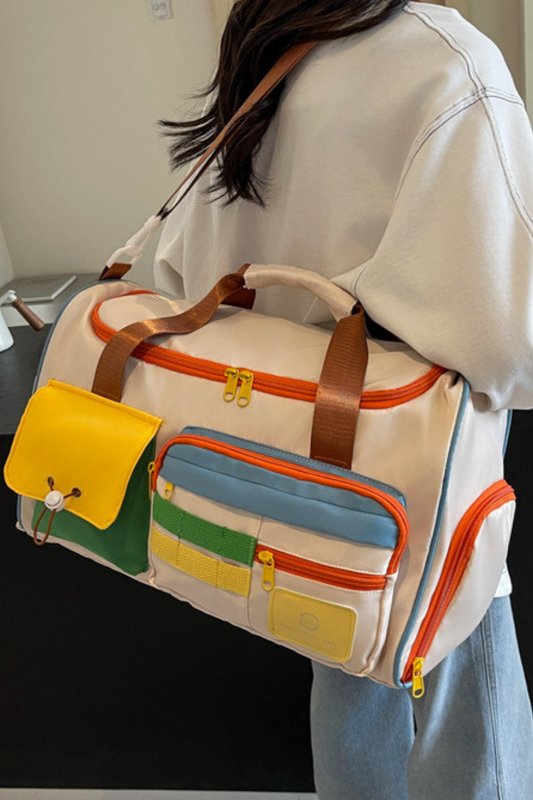 Dopamine Color Block  Travel Duffel Bag with Multi-Pockets