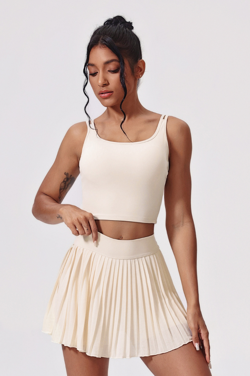 Women's Athletic Lace-Up Tank Top Pleated Skirt Tennis Sets