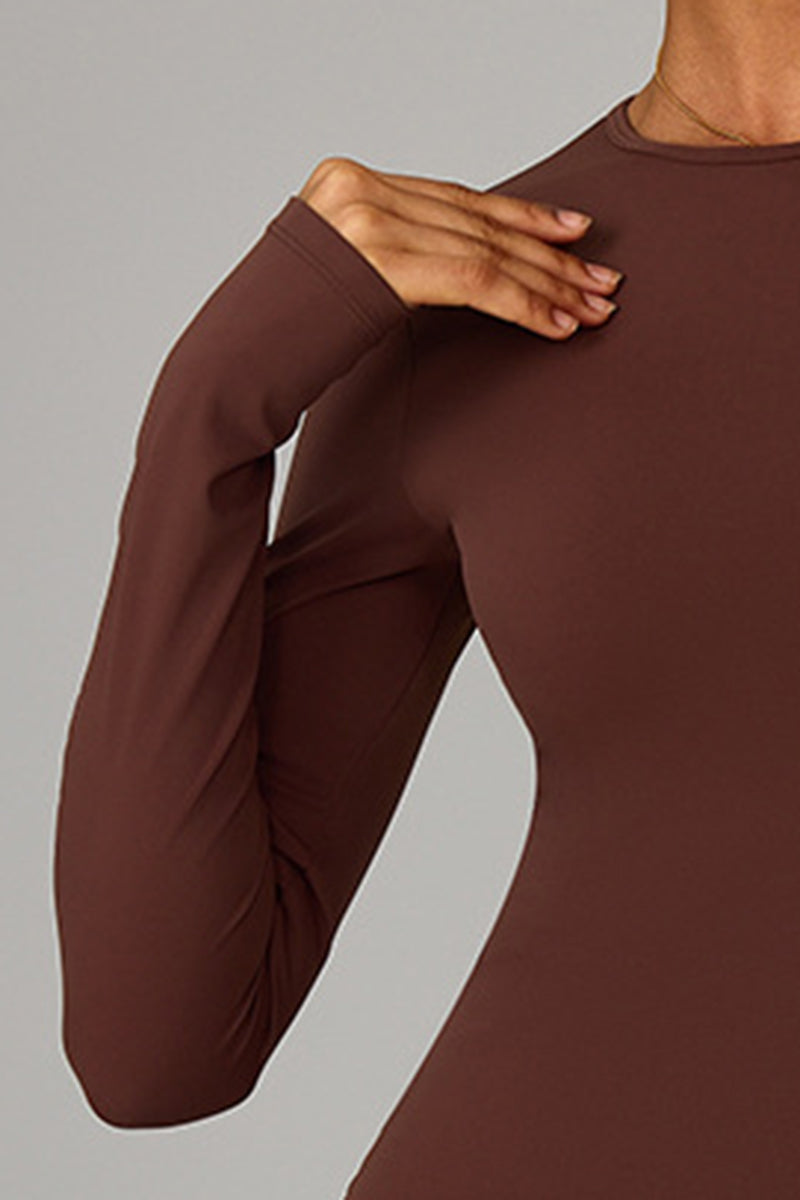Women Fleece-Lined Yoga Set: Long Sleeve Top + High-Waist Leggings