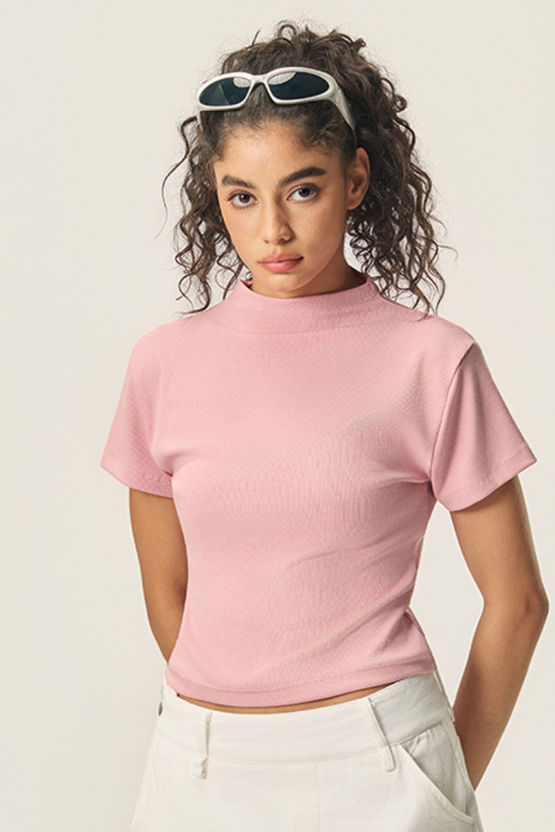Women's 260g Mock Neck Soft Stretch Multicolor Slim Tee