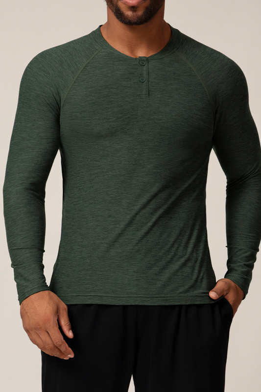 Men's Summer Round-Neck Button-up Long-Sleeve T-shirt
